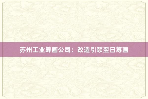 苏州工业筹画公司：改造引颈翌日筹画